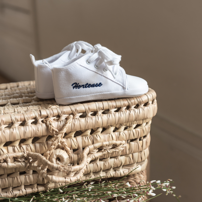 Baby-Schuhe, Weiß, Sneaker, Schnürschuh, Stickerei