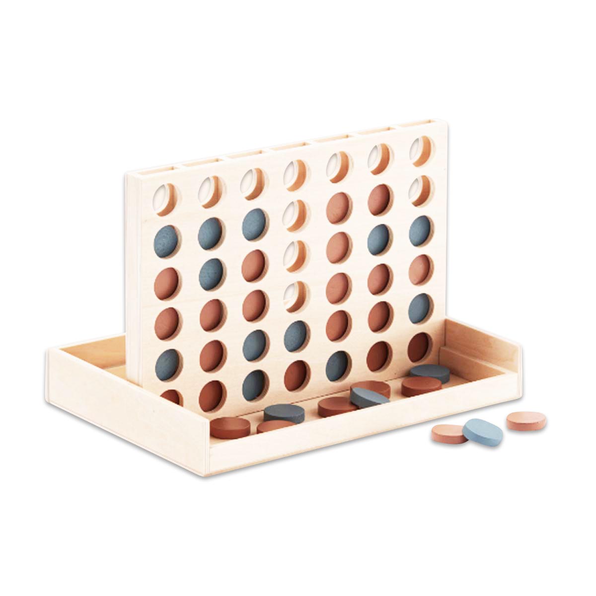 Holz-Connect Four, Stäbchenplatten, Spielbrett, Runde Spielsteine, Mehrfarbig