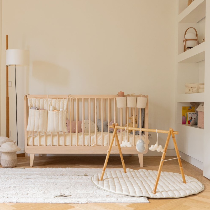 baby crib, wooden crib, baby room, mattress pad, play gym
