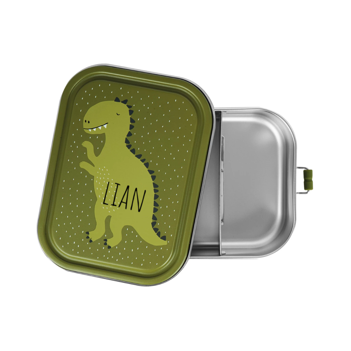lunch box, dino, grün, Metall, personalisieren