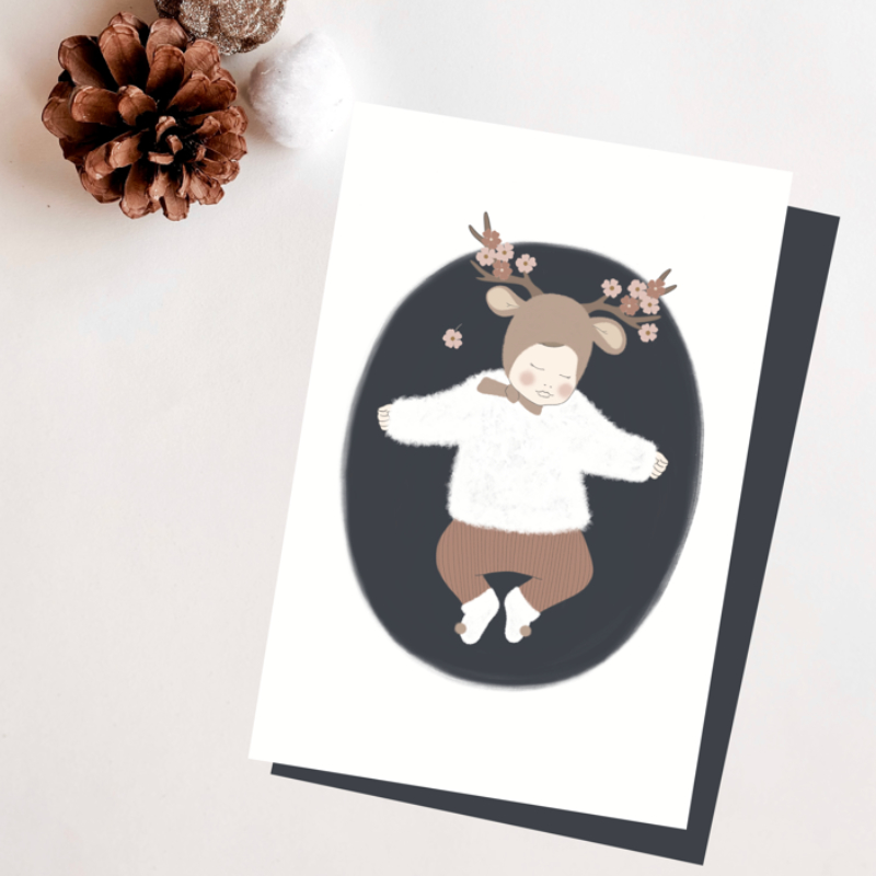 Reh, Leder, Weihnachtskarte, Stil, Illustration