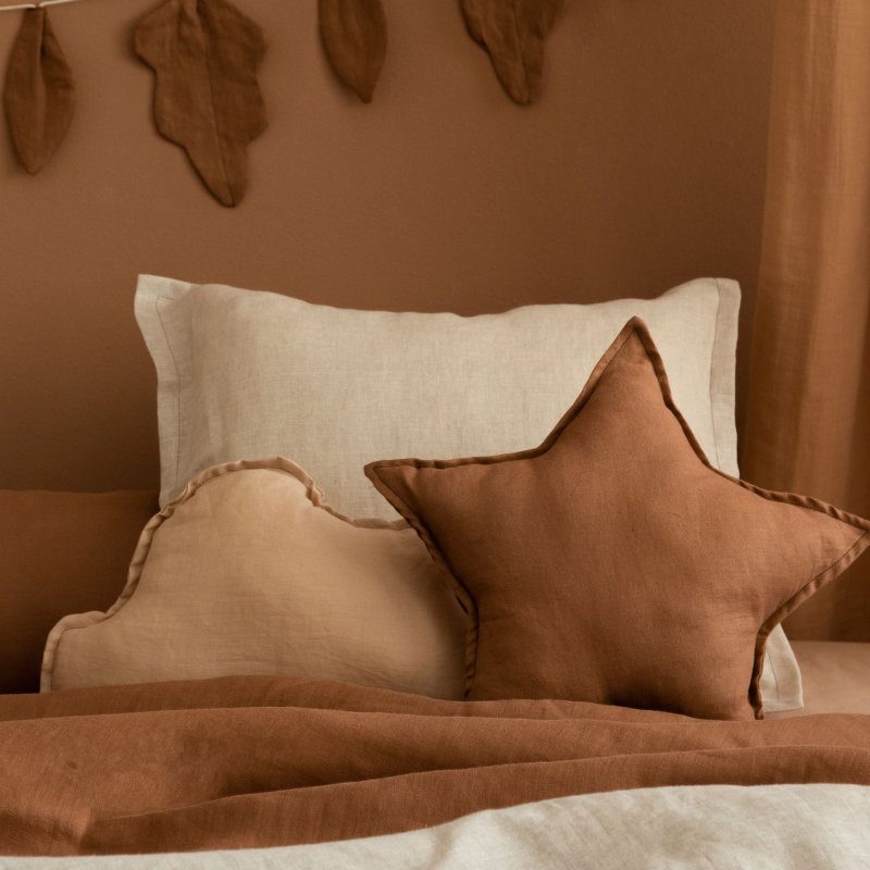 bettwäsche, kissen, stern, beige, stoff