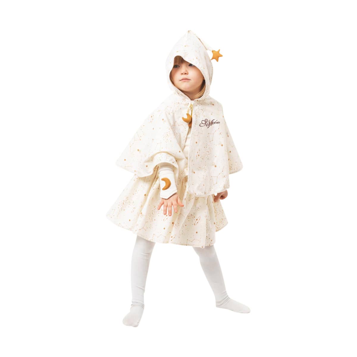 Kinderponcho, Kleid, Mantelponcho, Himmelstern-Print, Weiß/creme