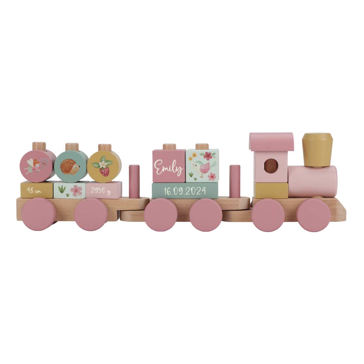 Holzspielzeug, Babyzug, Puppenwagen, Rosa, Spielzeugzug