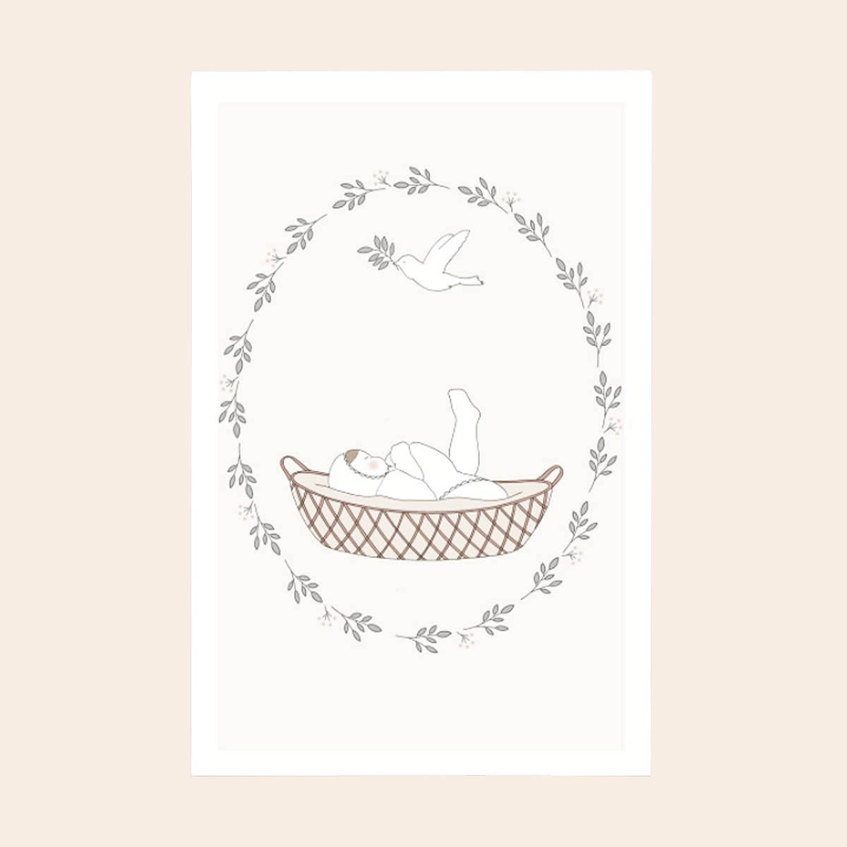 Baby,  Körbchen,  Wiege,  Illustration,  Taube