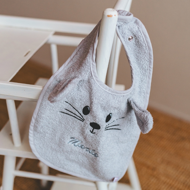 Baby bib, Mouse face, Gray bib, Soft fabric, Kids accessory