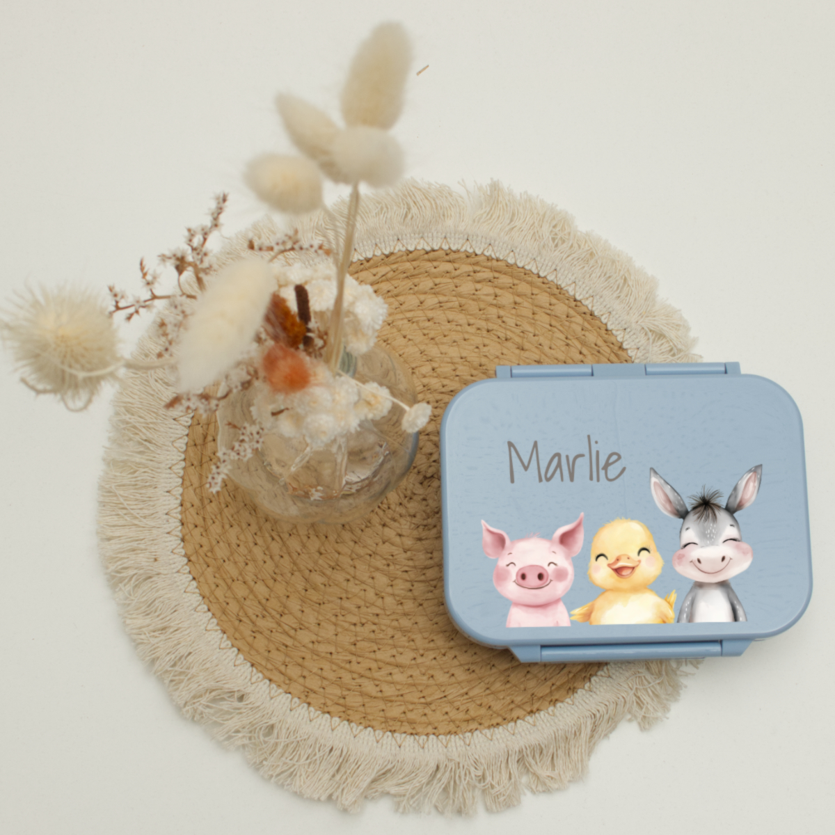 Lunchbox, Schwein, Ente, Esel, Pastellblau
