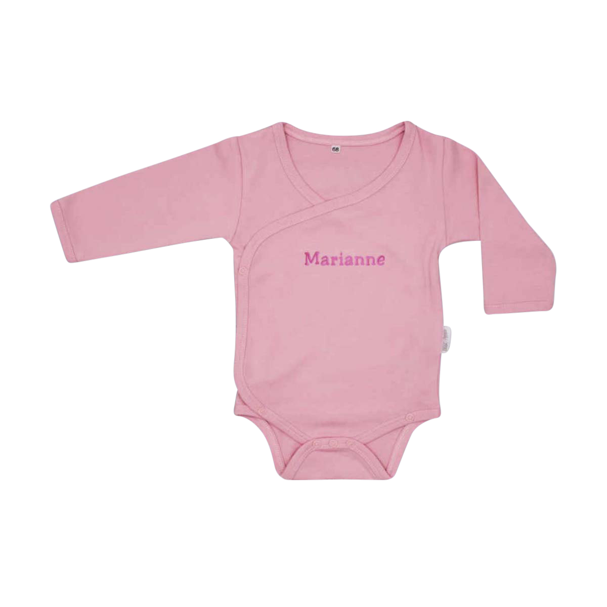 Baby-Body, Lange Ärmel, Rosa, Wickelverschluss, Text-Stickerei