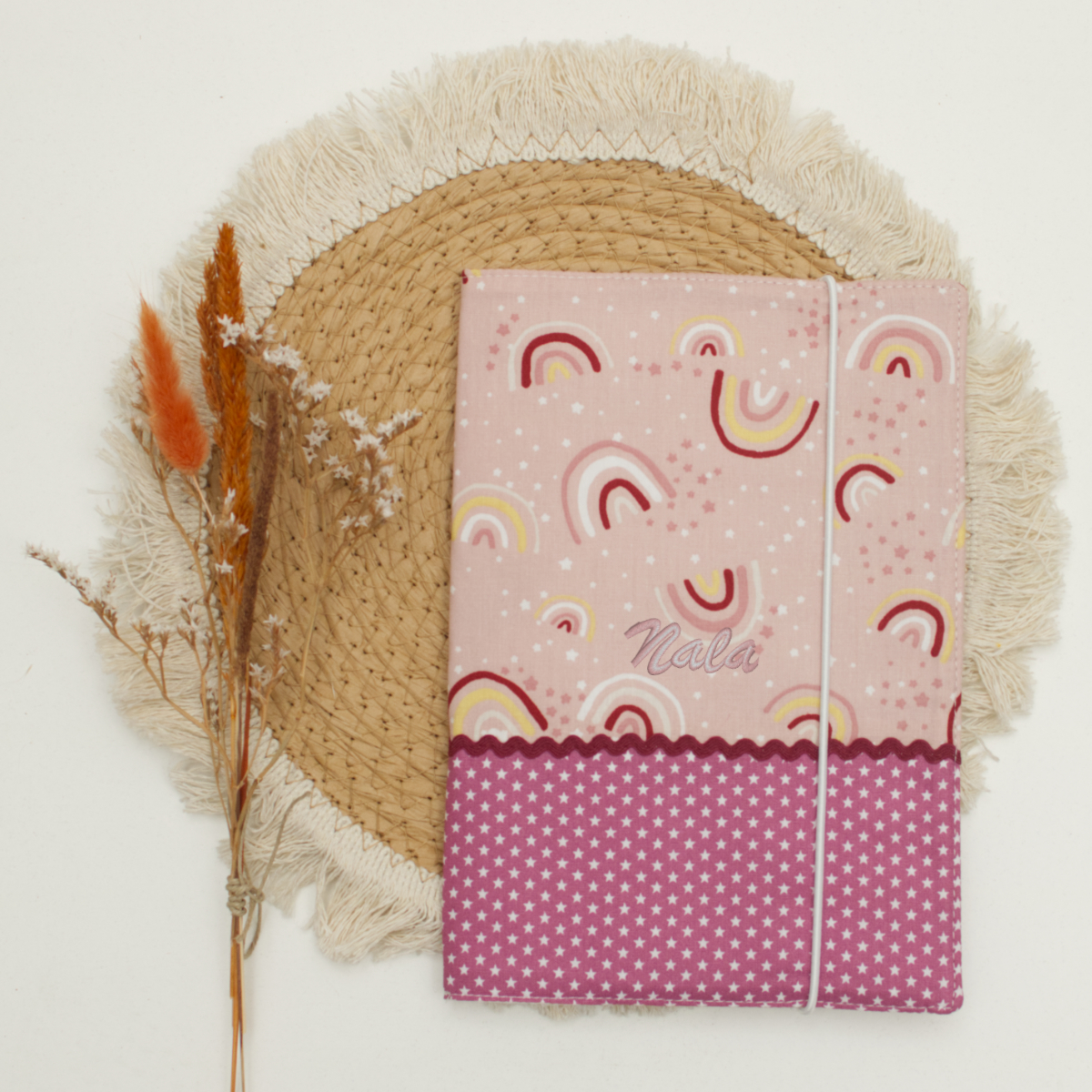 Reisetagebuch, Notebook, rosa Muster, Ringschrift, Spiralband