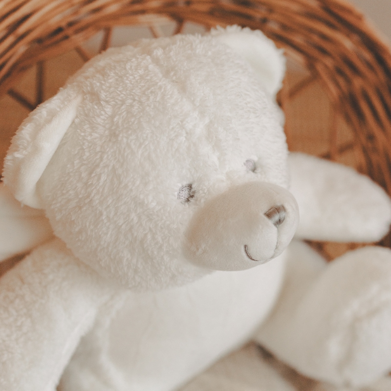 Plüsch, Teddy, Schmusefigur, weiß, Körbchengriff?