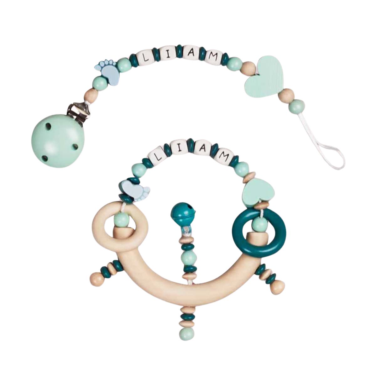 Baby-Teether, Holzspielzeug, Perlenkette, Mintgrün, Niedliches Zubehör