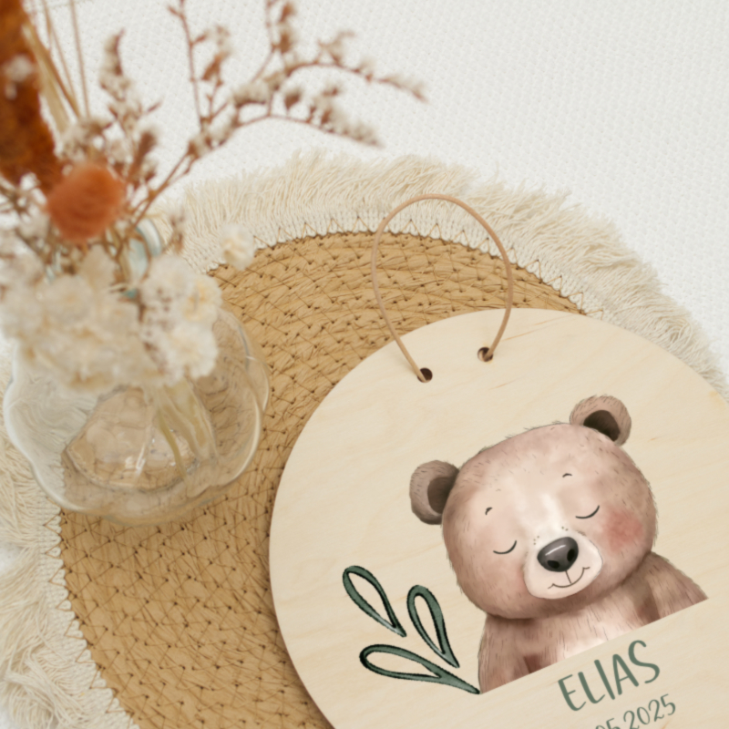 holz, schild, tafeldeko, babygeschenk, karte