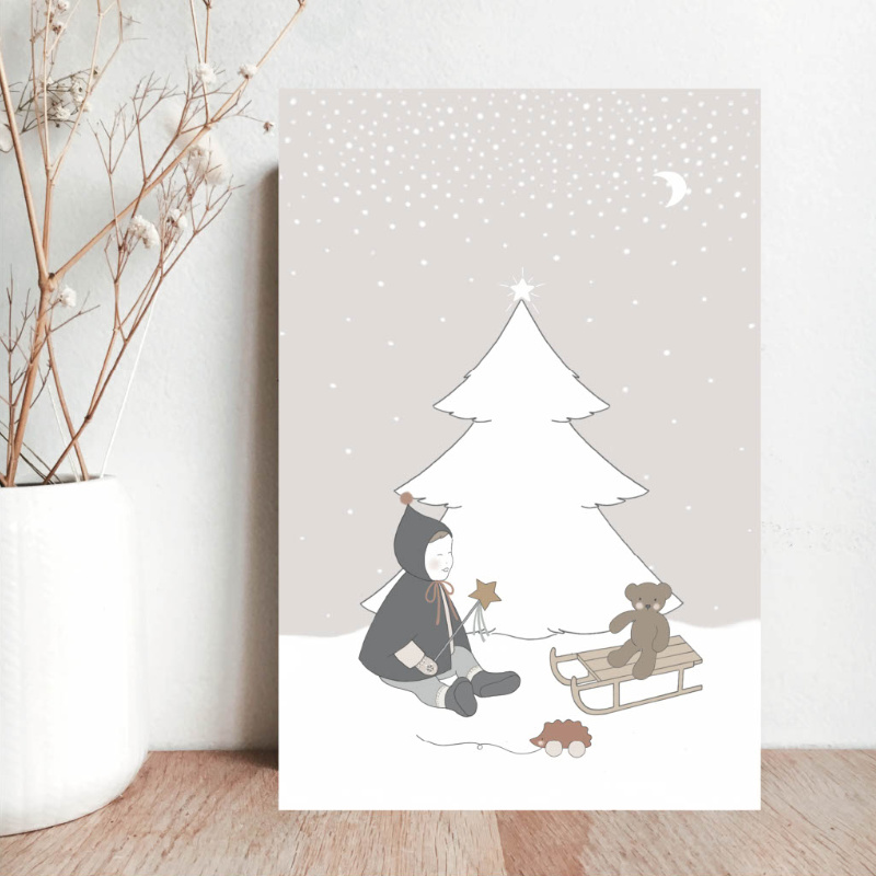 weihnachtskarte, weihnacht, baum, teepee, schlitten
