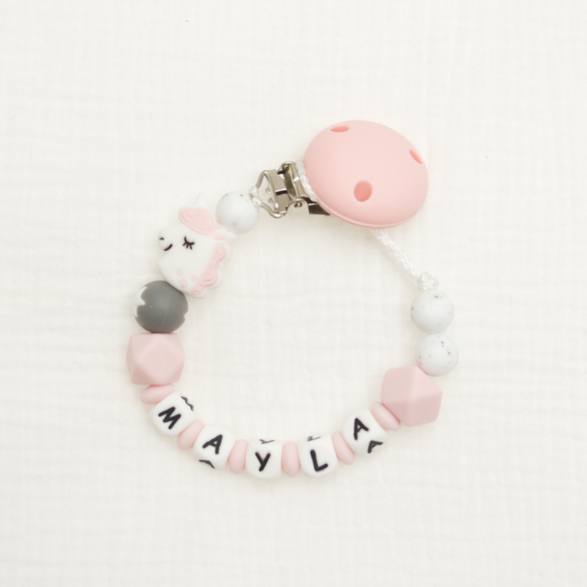 Baby-Armband, Perlen, Rosa, Einhorn-Anhänger, Namensarmband