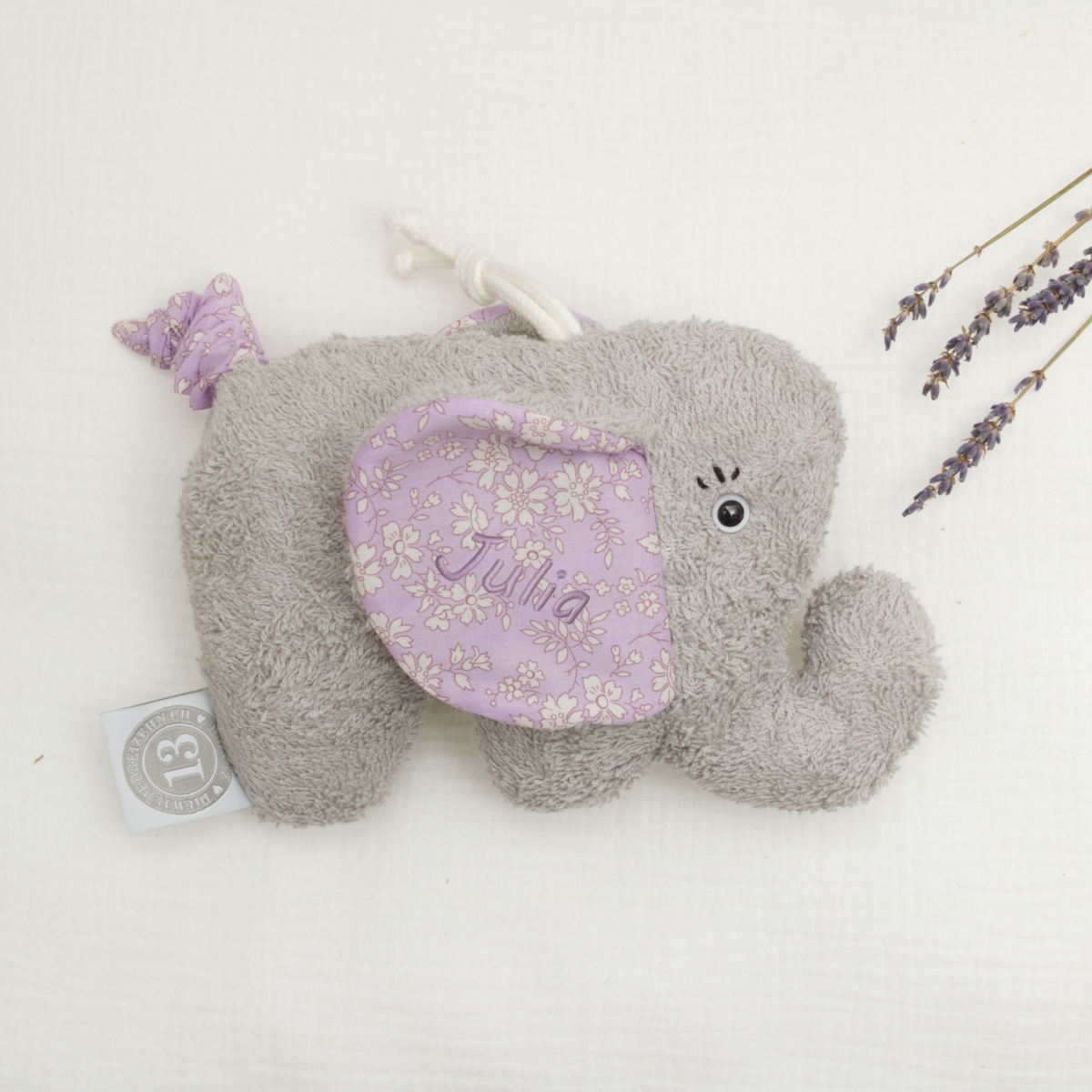 Elephant Kuscheltier, Grau Kuscheltier, LilaOhr, Blumendruck, süsser Spielzeug