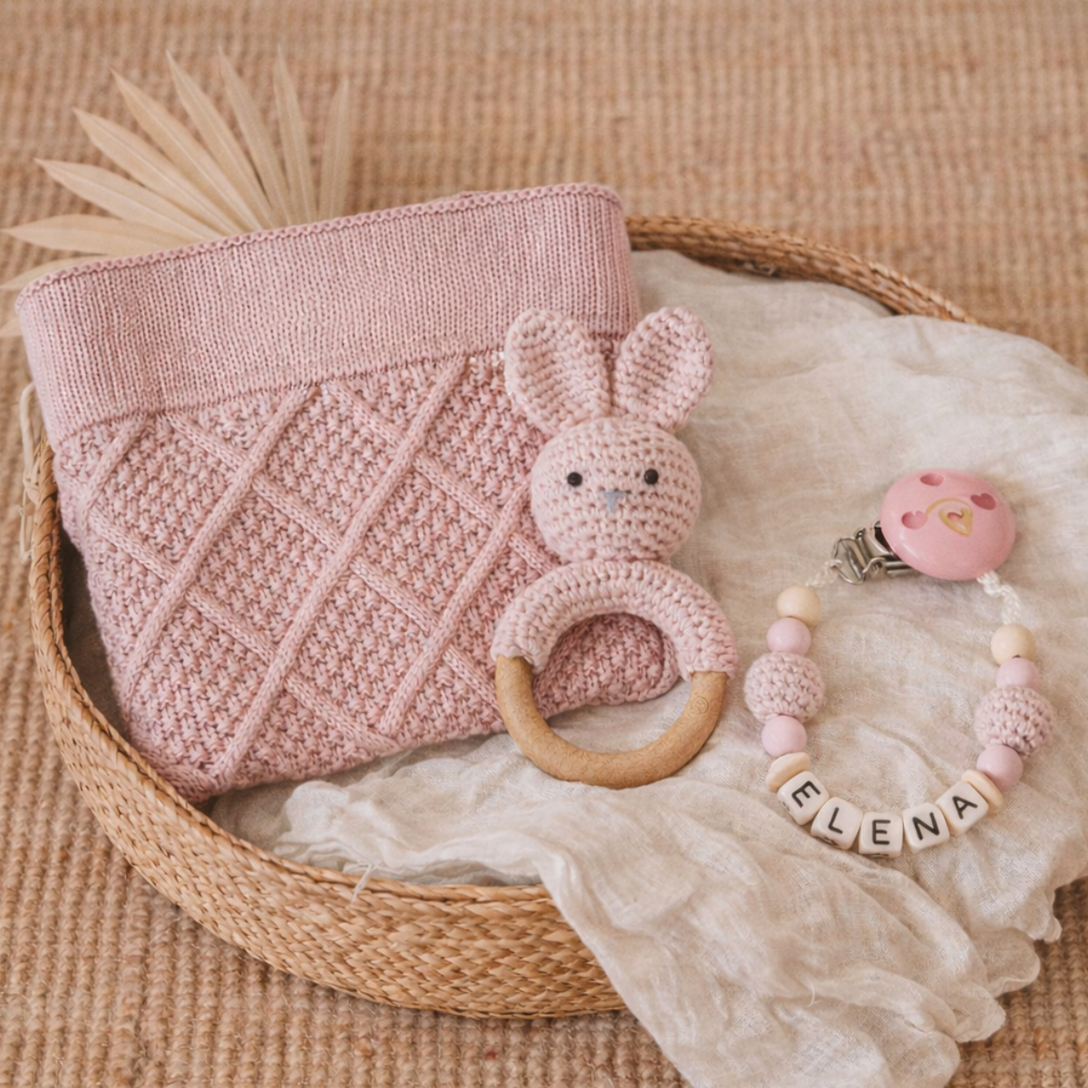 Baby, Geknüpft, Rosa, Rassel,  Schnullerkette