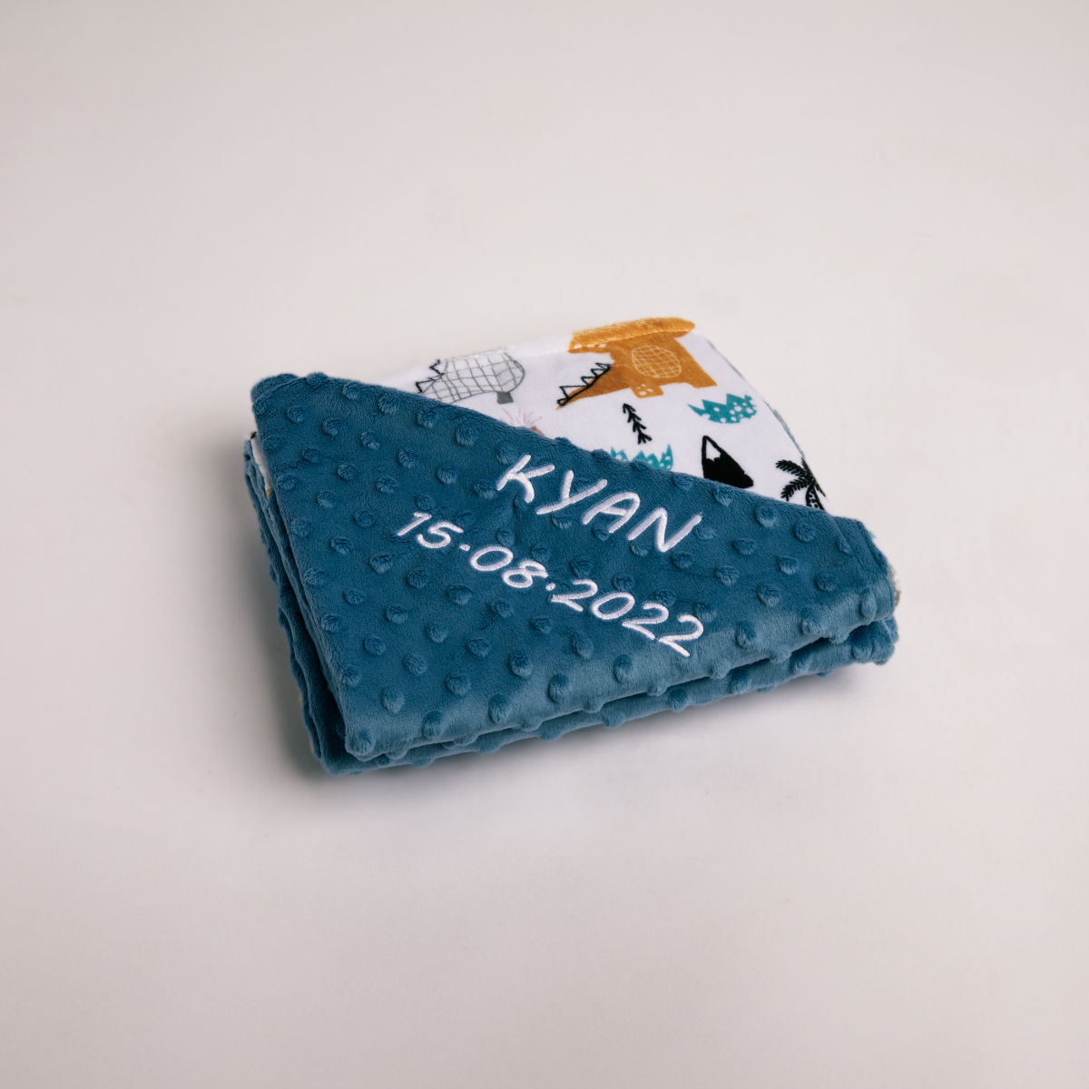 babydecke, minky-textur, naam, geburtsdatum, turquoise