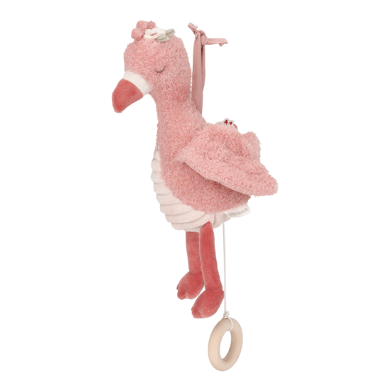 Flamingo, Plüschtier, Spieluhr, Zugring, Rosa
