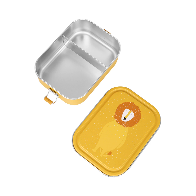 Metallbox, Lunchbox, Oranges Deckel, geteiltes Innere, Löwen-Design