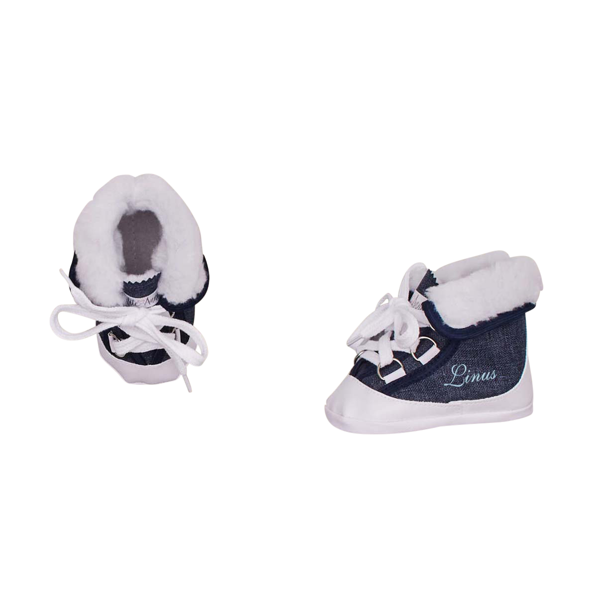 Baby Schuhe, Stiefelchen, Demin, Fleece-Futter, Schnürsenkel
