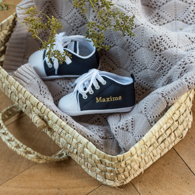 Baby Schuh, Knirps Schuhe, Sneaker, Navy, Personalisierte Schrift, Lederimitat?, Stoffschuhe, weiße Sohlen
