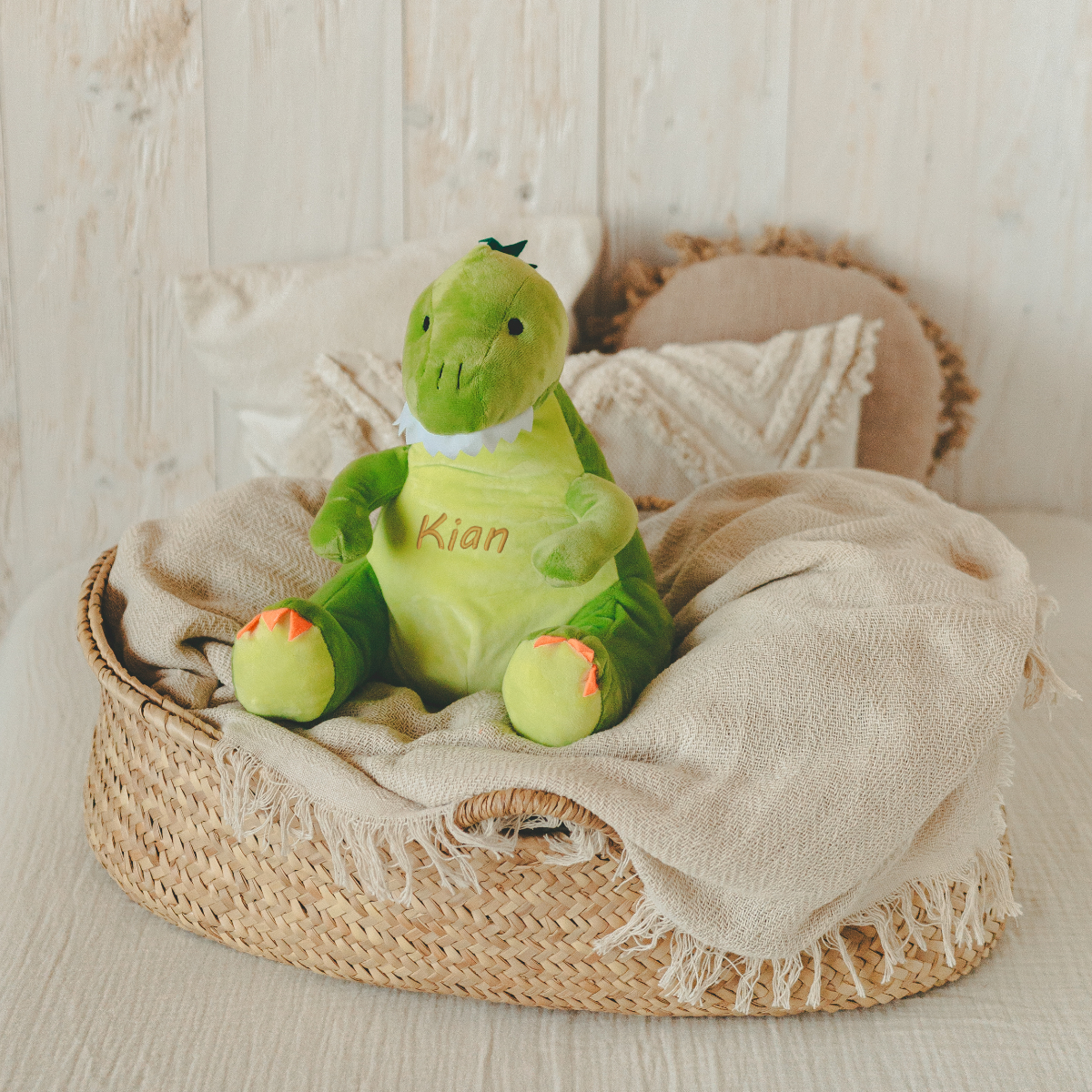 Spielzeug, Teddy-Dino, Kuscheltier, Grün, Namenstempel