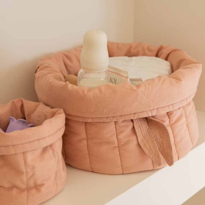 baby-bottle, pink storage, korb, weicher stoff, minky
