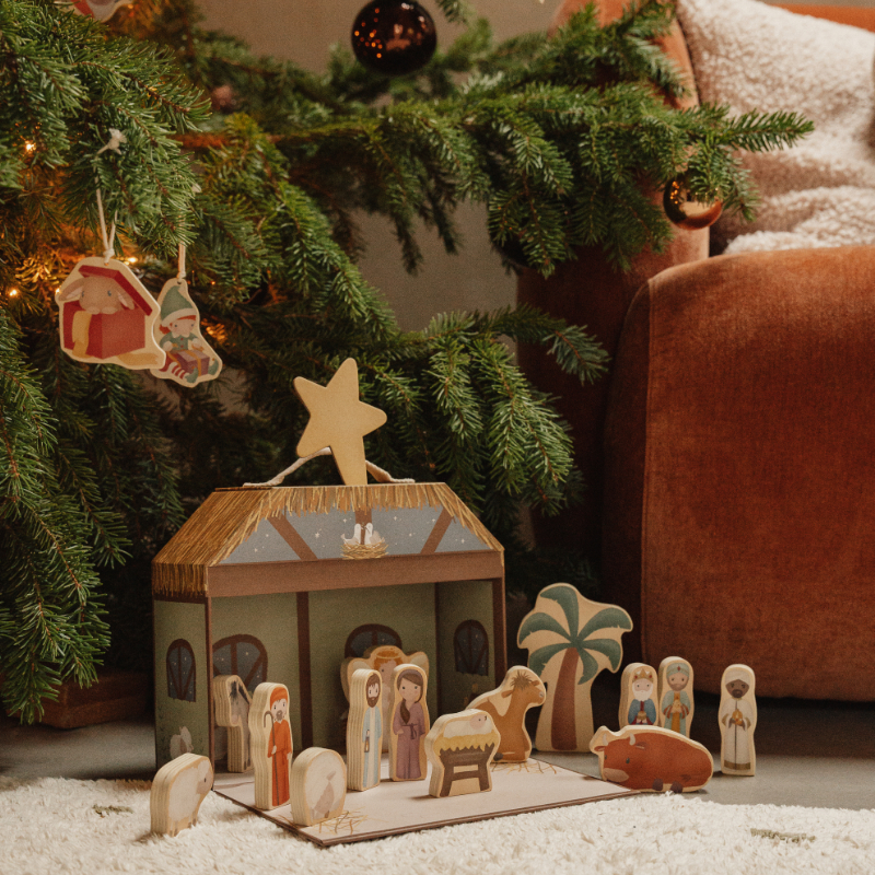 weihnachtskrippe, holzfiguren, pyramide, szene, krippe