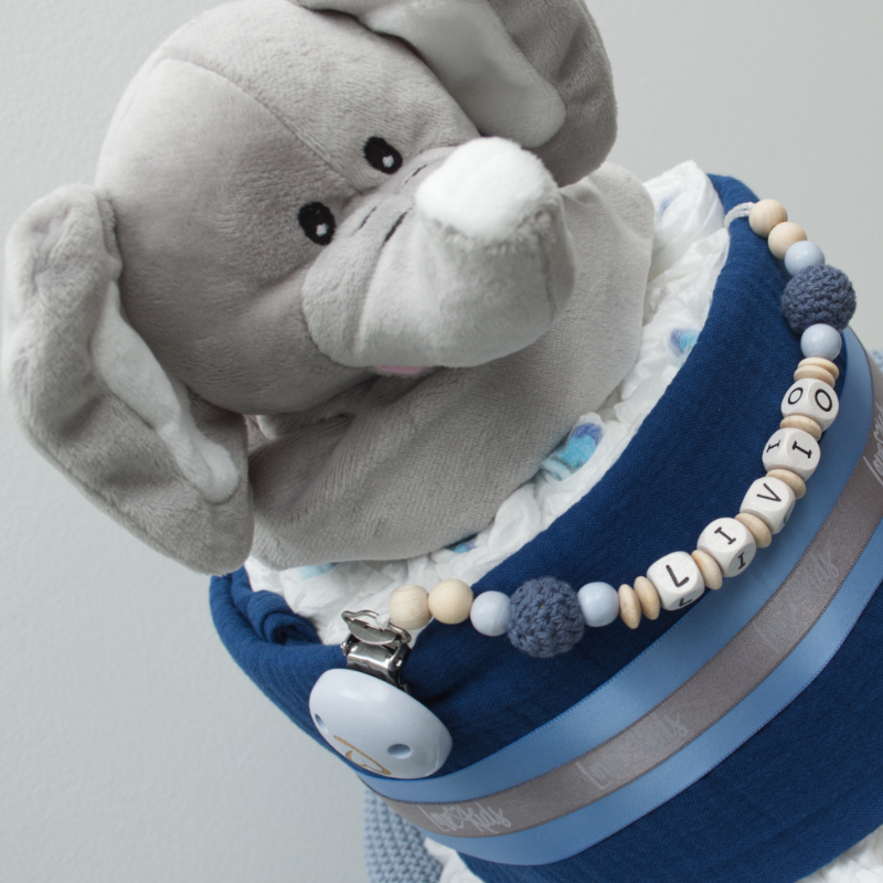 Plüschtier, Elefant, Schultergurt, Beißkette, Graublau
