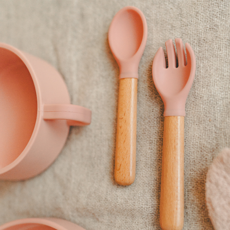 Kinderbesteck, Spork Set, Löffel, Gabel, Holzgriff