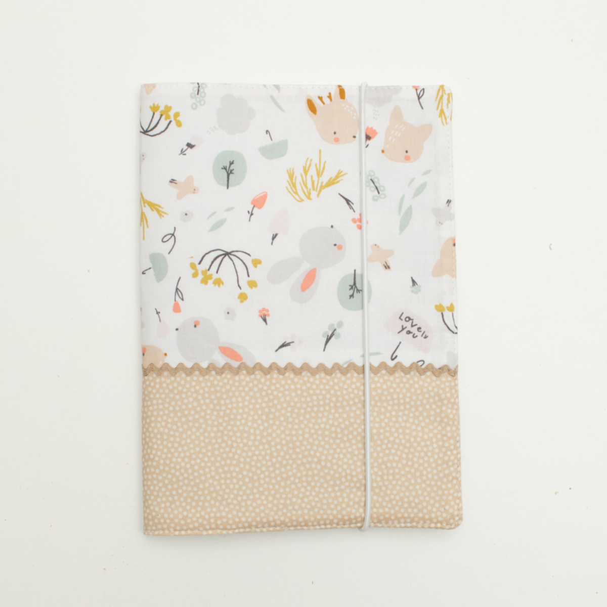 Notebook, Journal, Elastic band, Blumen-Tier Muster, Beige gepunktet unten