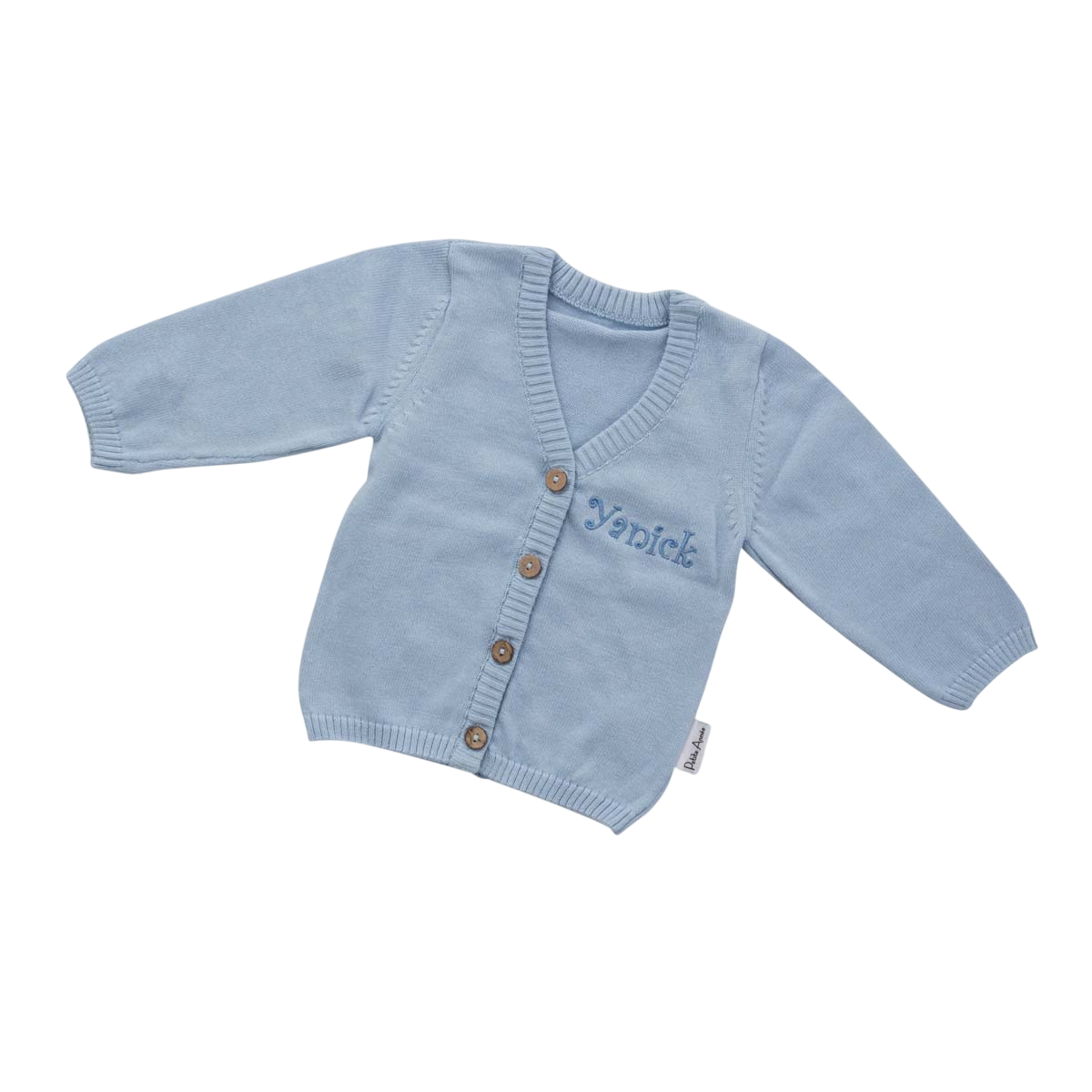 Cardigan, Baby, Blau, Geknüpft, Bestickt