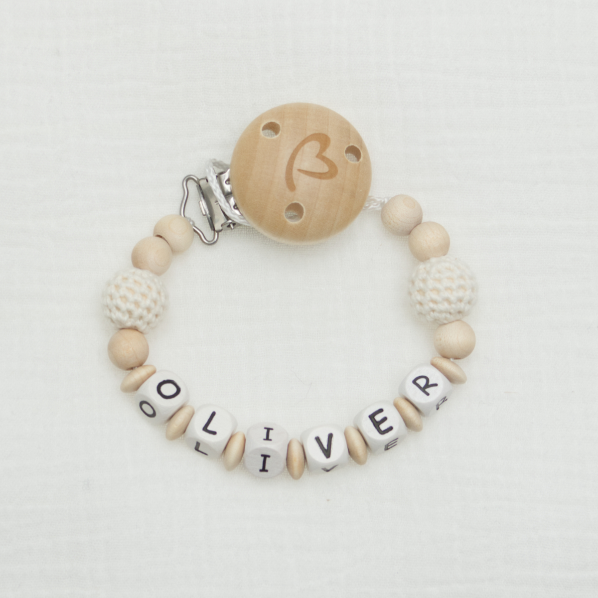 Holz, Perlen, Baby, Schnullerclip, Buchstabenperlen