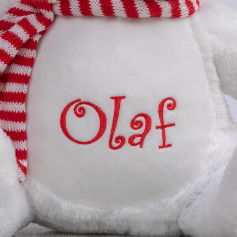 plush, Schneemann, Schal, rot-weiß, Stickerei