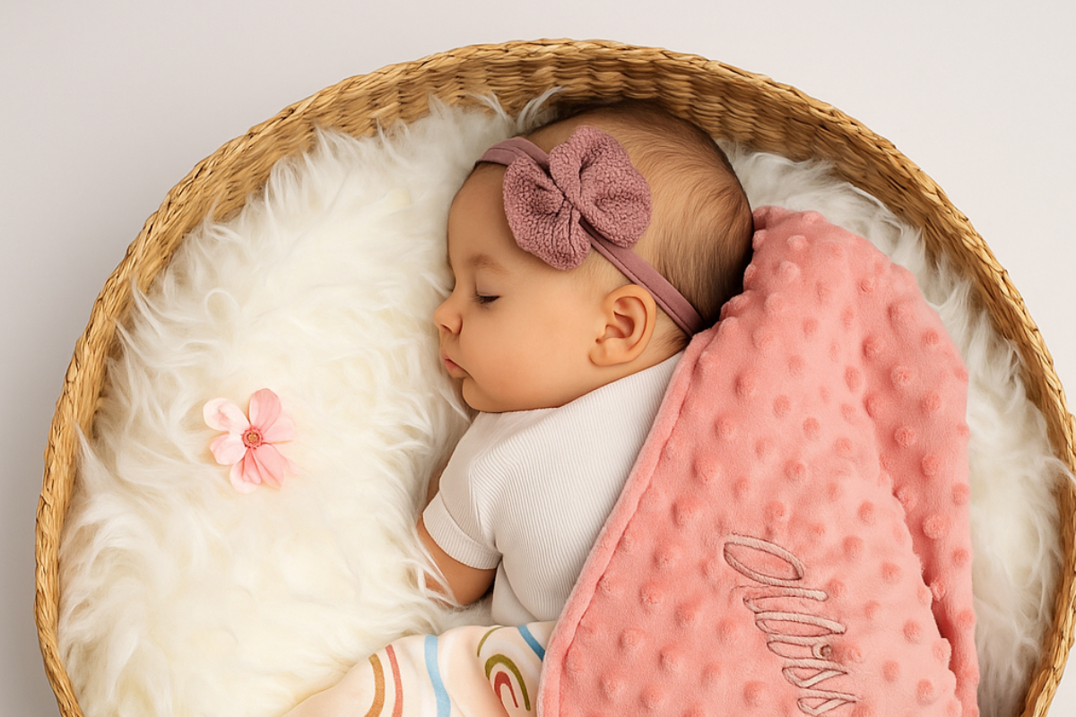 Baby, Babydecke, Pinke Decke, Headband, Korb