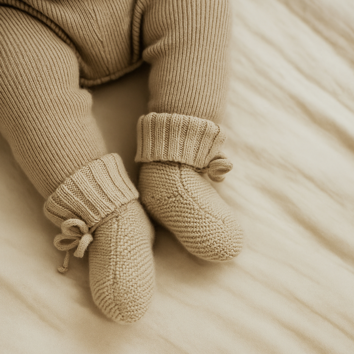 Baby-Socken, Strick-Socken, Beige, Weiche Stoffe, Knöchel-Socken