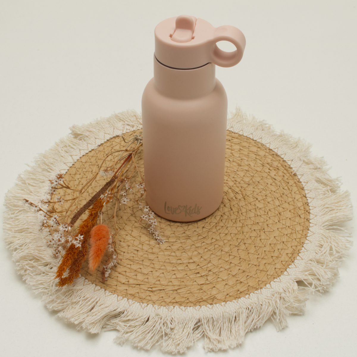 Wasserflasche, Stoffbecher, Pink, Kappe, Makramee-Untersetzer