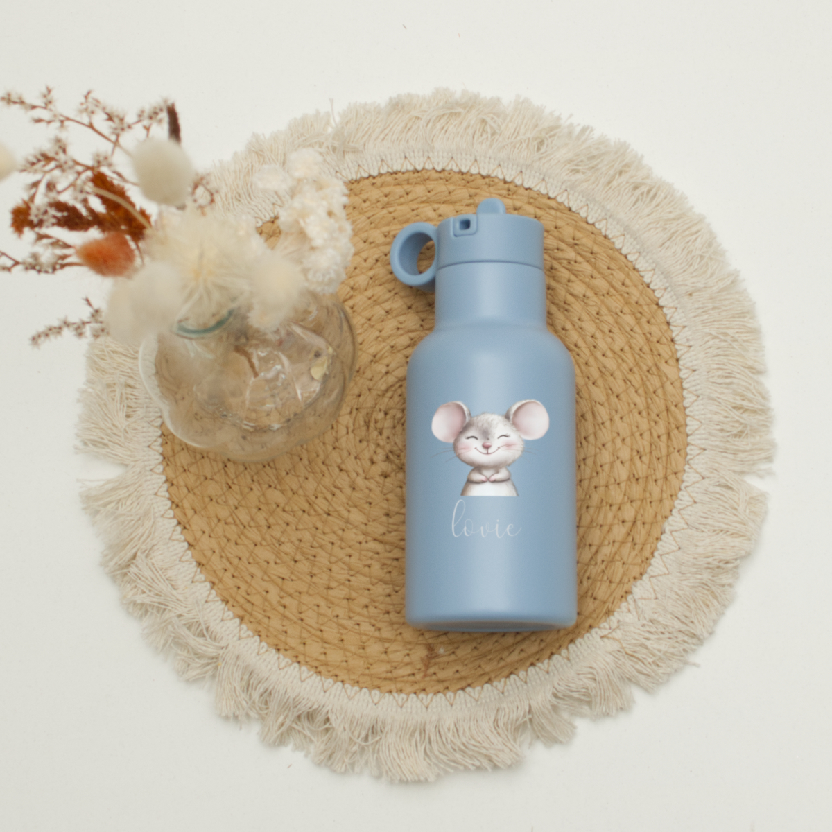 Trinkflasche, Wasserflasche, Blau, Maus-Design, Kunststoff