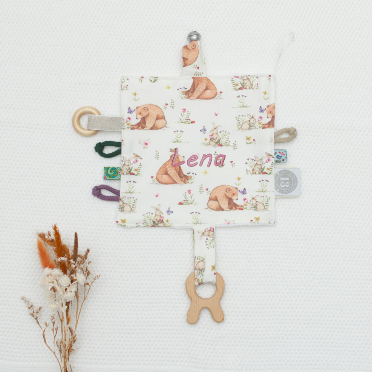 Babysache, Kuscheliges Spielzeug, Rassel, Personalisierbar, Tiermuster