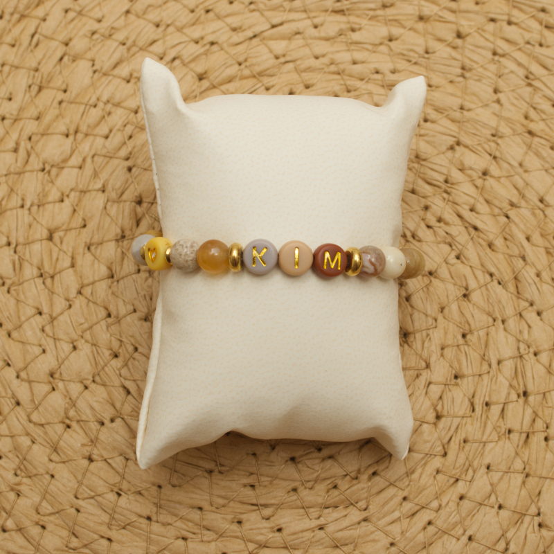 Armband, Perlenarmband, Goldene Buchstaben, Orange Perlen, Geschenkzubehör