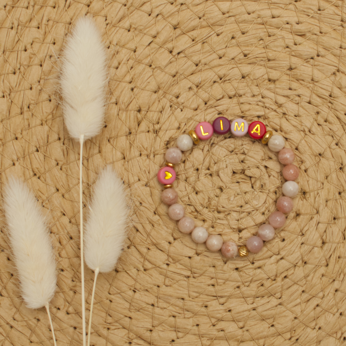 Perlenarmband, Holzperlen, Name Schmuck, rosa Beads, Kleines Armband