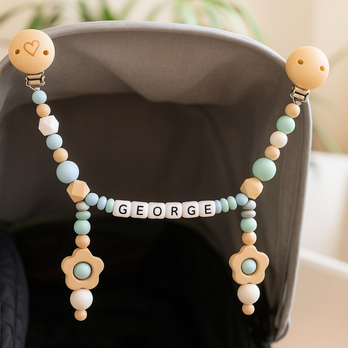 baby kinderwagen spielzeug, perlen, namensschild, holzdeko, hängender clip