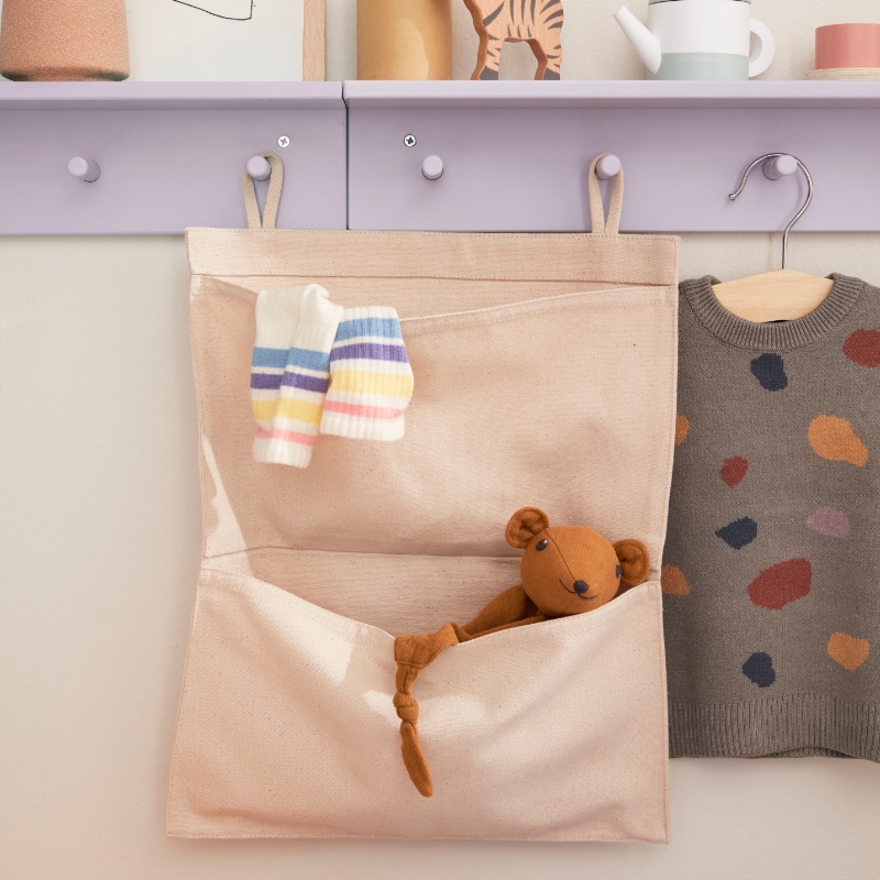 tote bag, hanging organizer, teddy bear, sweater, stripes