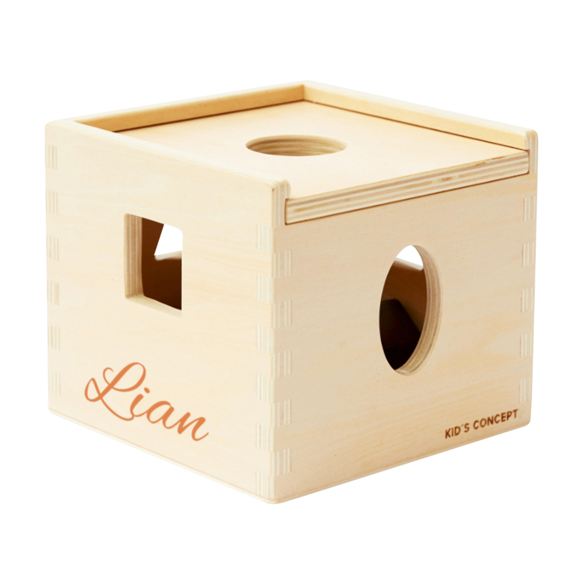 Holzspielzeug, Kastenkubus, Lernwürfel, Holzbox, Kreisöffnung