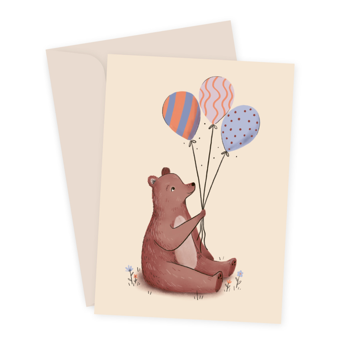 Bär, Ballon, Cartoon, Geburtstag, Karte