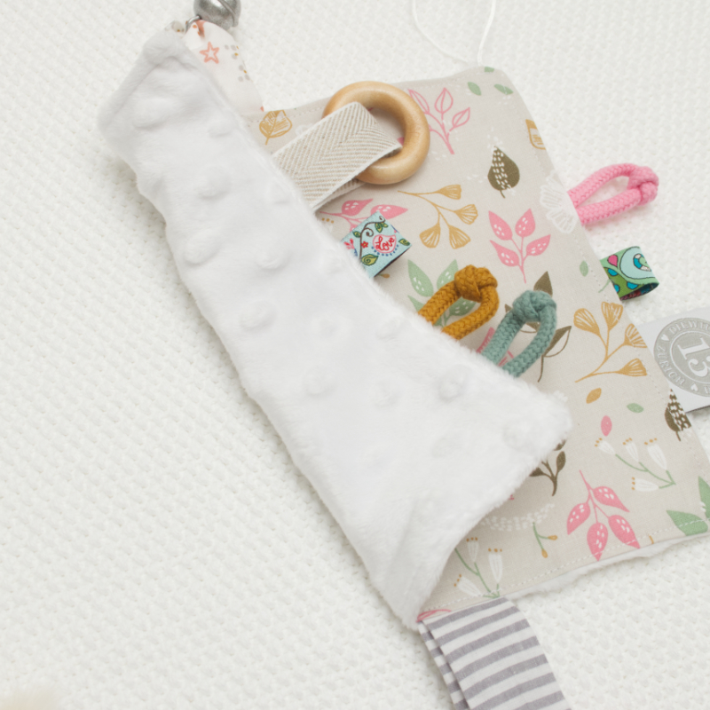 Babyspielzeug, Sensorik, Baumwolle, Holzrings, Mustertuch