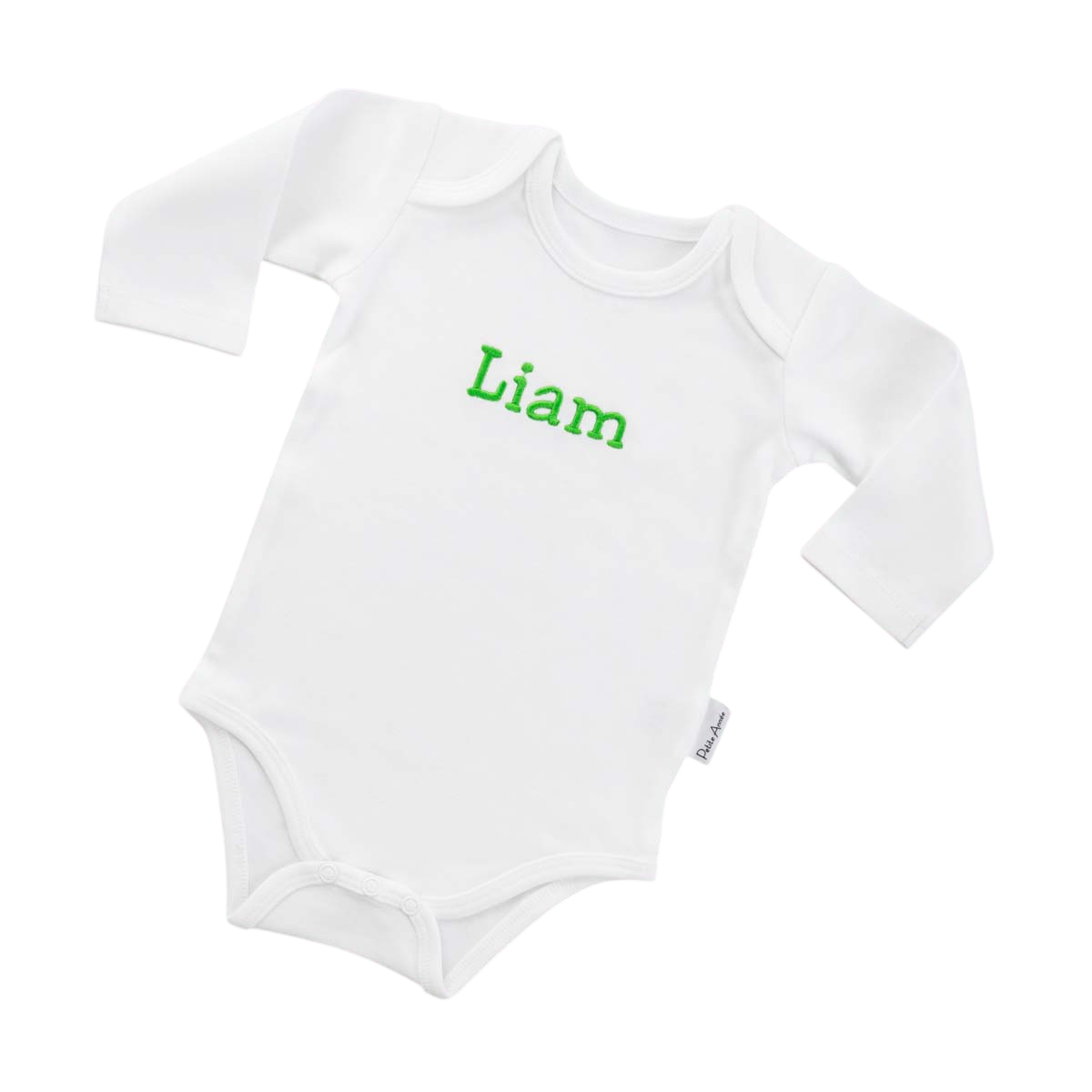 Baby-Body, Langarm, Weiß, Grüner Schriftzug, Personalisierter Name