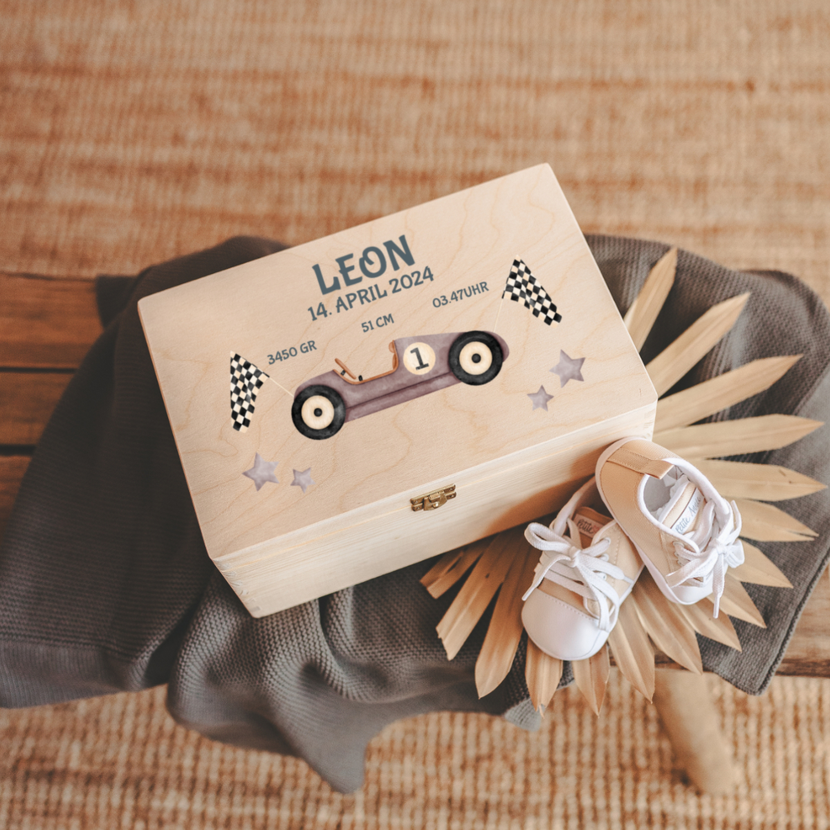 Holzbox, Personalisierte Box, Kinderwagen/Box mit Namensplakette, Künstlerische Holzbox, Kleiner Schuh/ Schuhbox