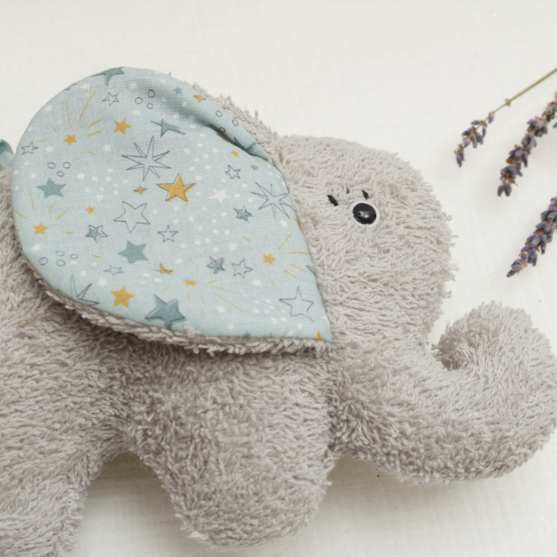 Plüschfigur, Elefant, Stofffigur, Sternenmuster, Grau