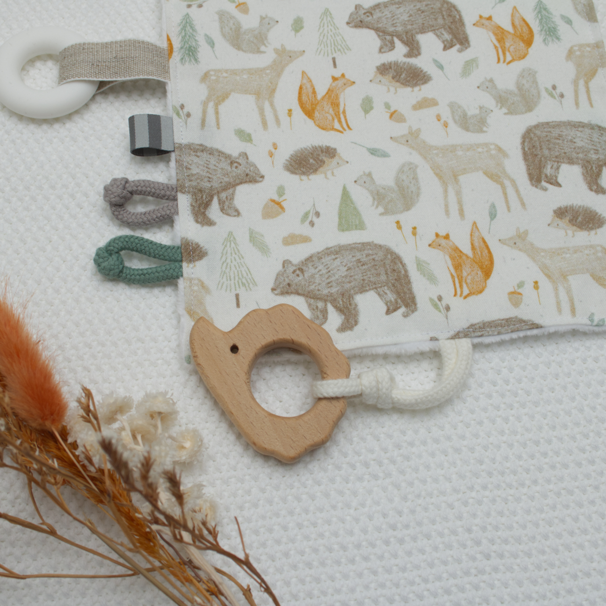 Baby-Teppich, Tiermotive, Waldtiere, Holzring, Klettverschluss